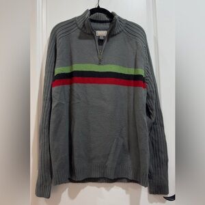Vtg Arizona 1/4 Zip Gray Sweater w Colorful Stripe Center